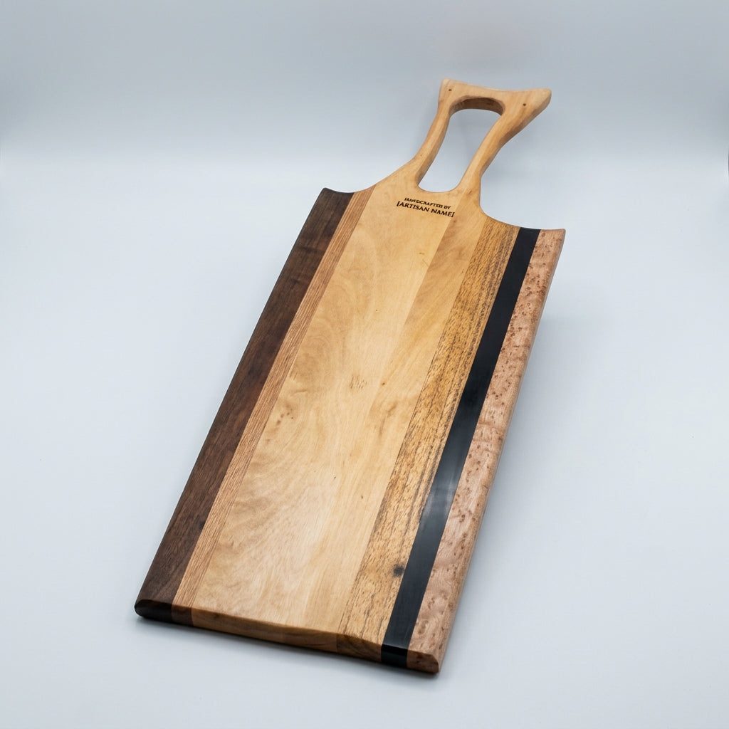 Multi-wood Charcuterie board. 8.5 x 26.5 inches