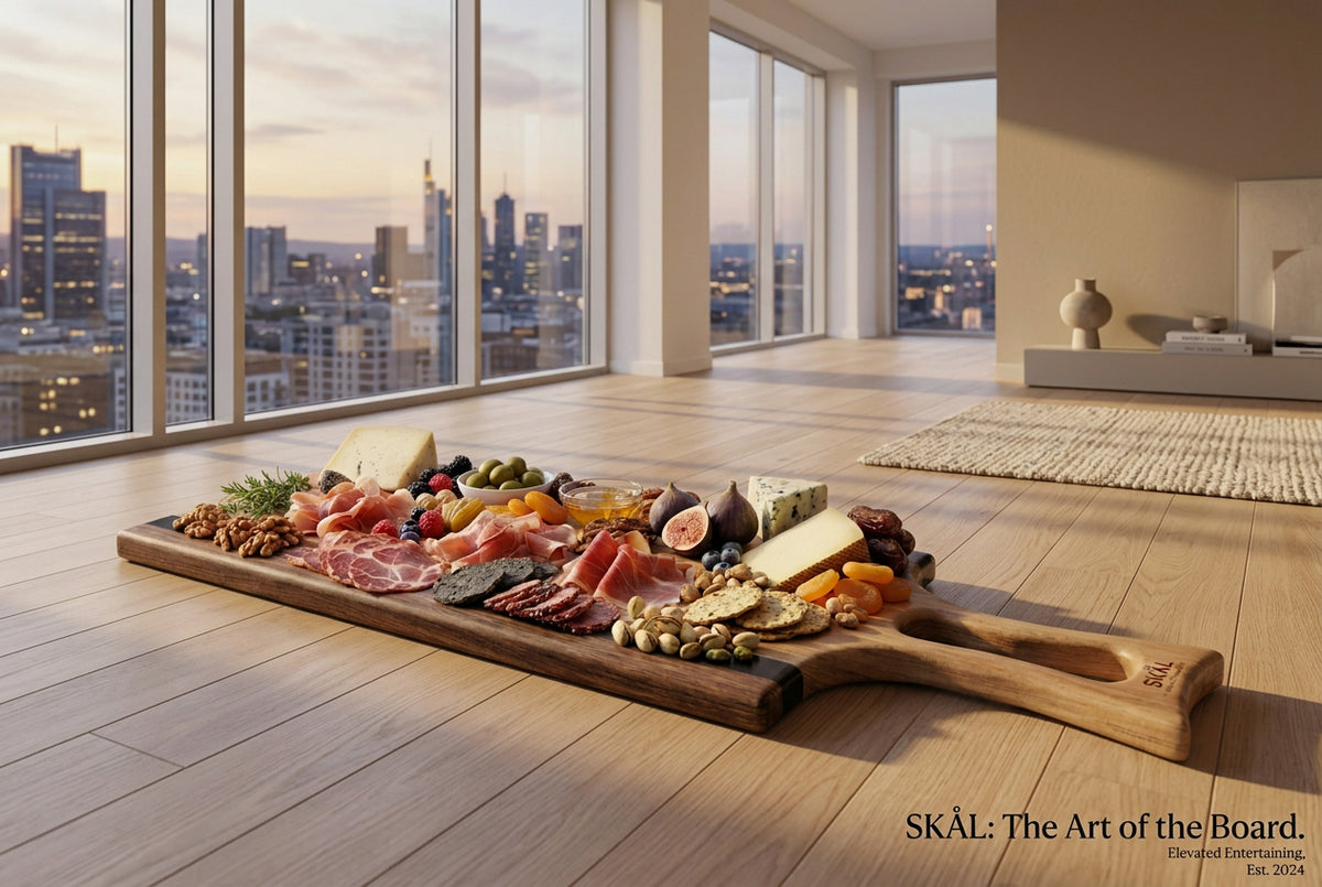 Multi-wood Charcuterie board. 8.5 x 26.5 inches