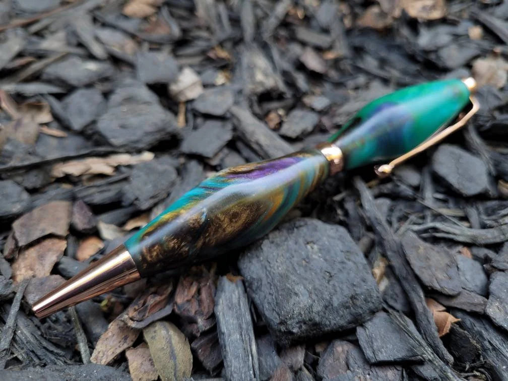Multi Colored Resin Epoxy Twist Pen Purple, Green. Turquoise, Gold, Brown with  Chatoyancy