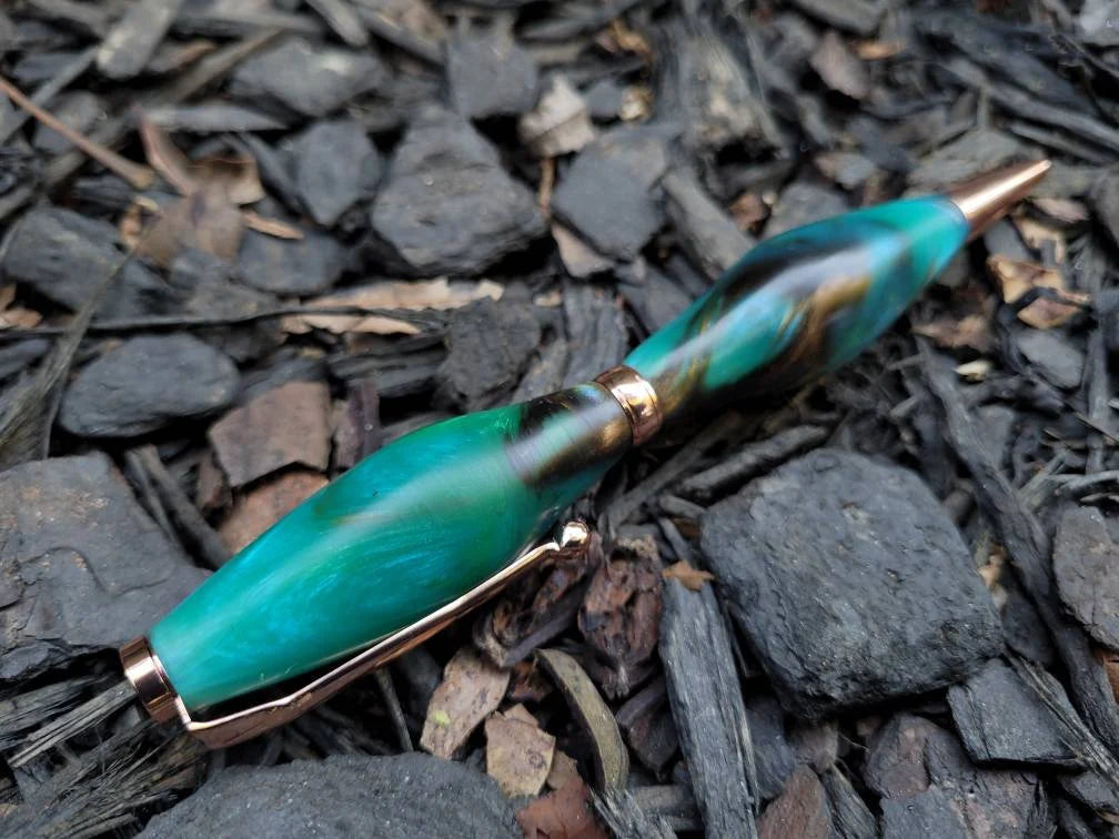 Multi Colored Resin Epoxy Twist Pen Purple, Green. Turquoise, Gold, Brown with  Chatoyancy