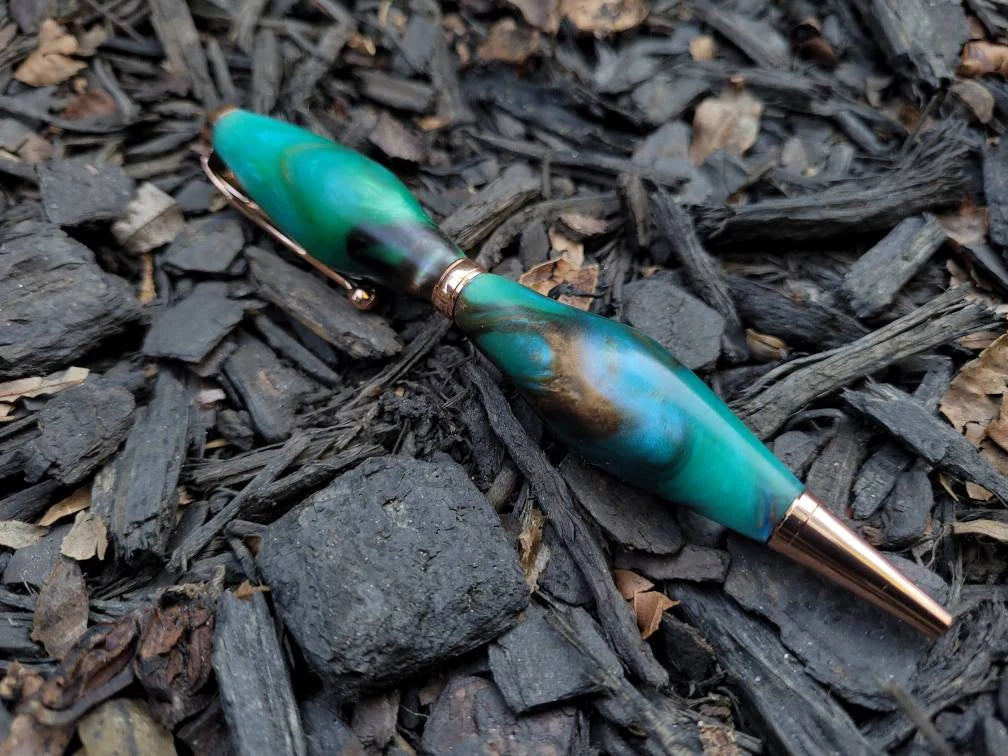 Multi Colored Resin Epoxy Twist Pen Purple, Green. Turquoise, Gold, Brown with  Chatoyancy