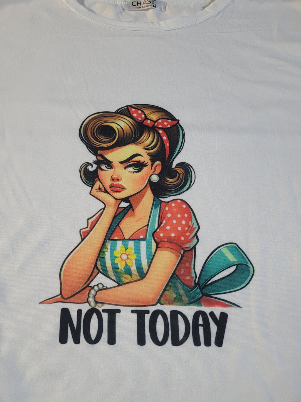 Womens Dry Fit T Shirt with retro wife saying "Not Today"