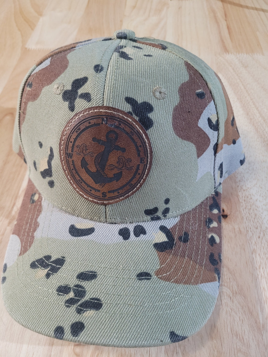 Desert Camo Ball Cap with a engraved patch marine anchor and compass