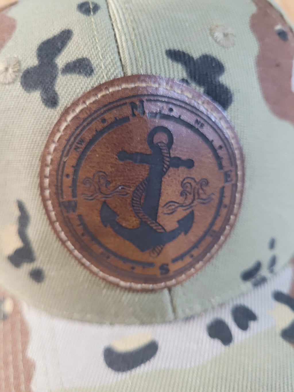 Desert Camo Ball Cap with a engraved patch marine anchor and compass