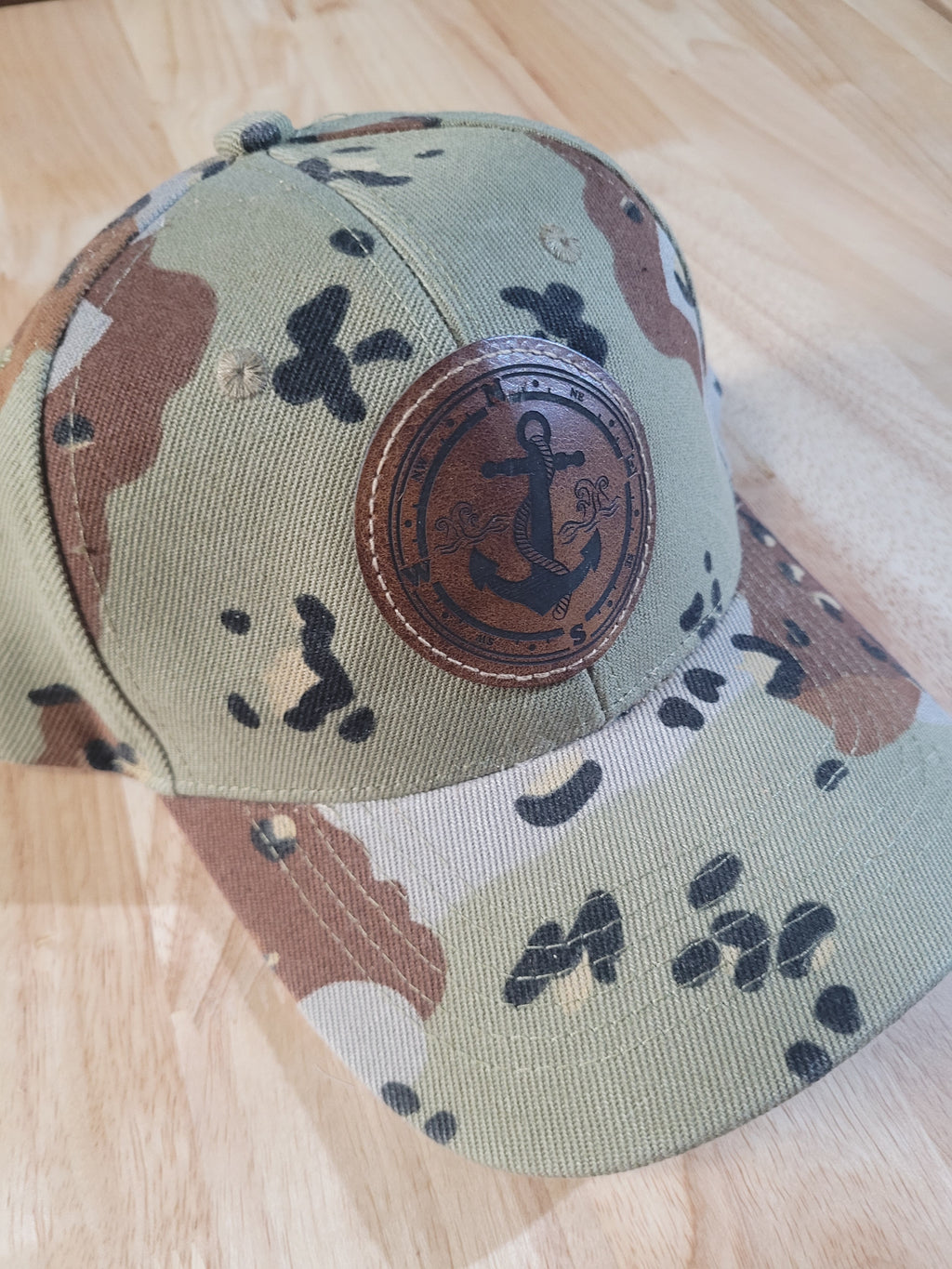 Desert Camo Ball Cap with a engraved patch marine anchor and compass