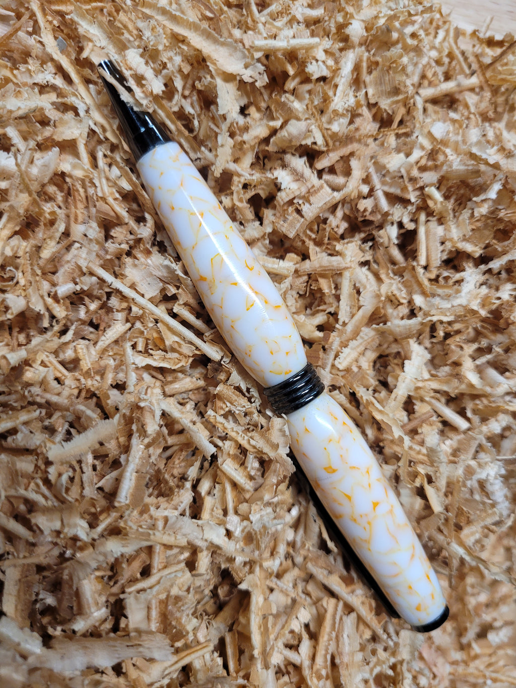White and Shattered Orange Acrylic Slimline Twist Pen