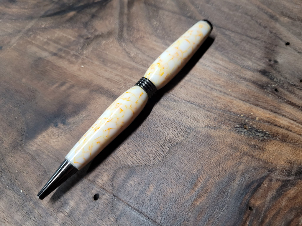 White and Shattered Orange Acrylic Slimline Twist Pen