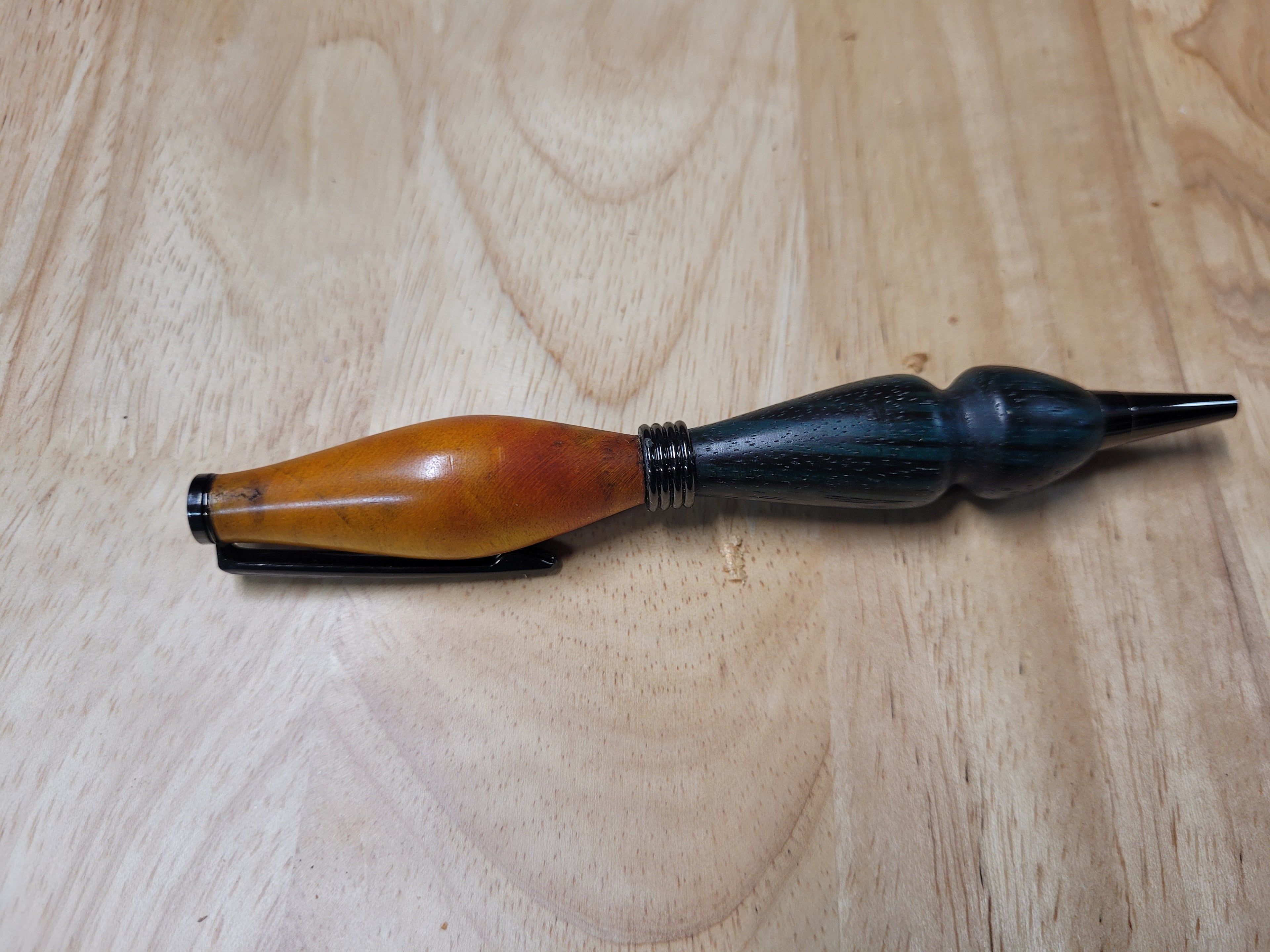 Twist Pen  made of Flame Box Elder dyed yellow and Zebrawood dyed bluish green