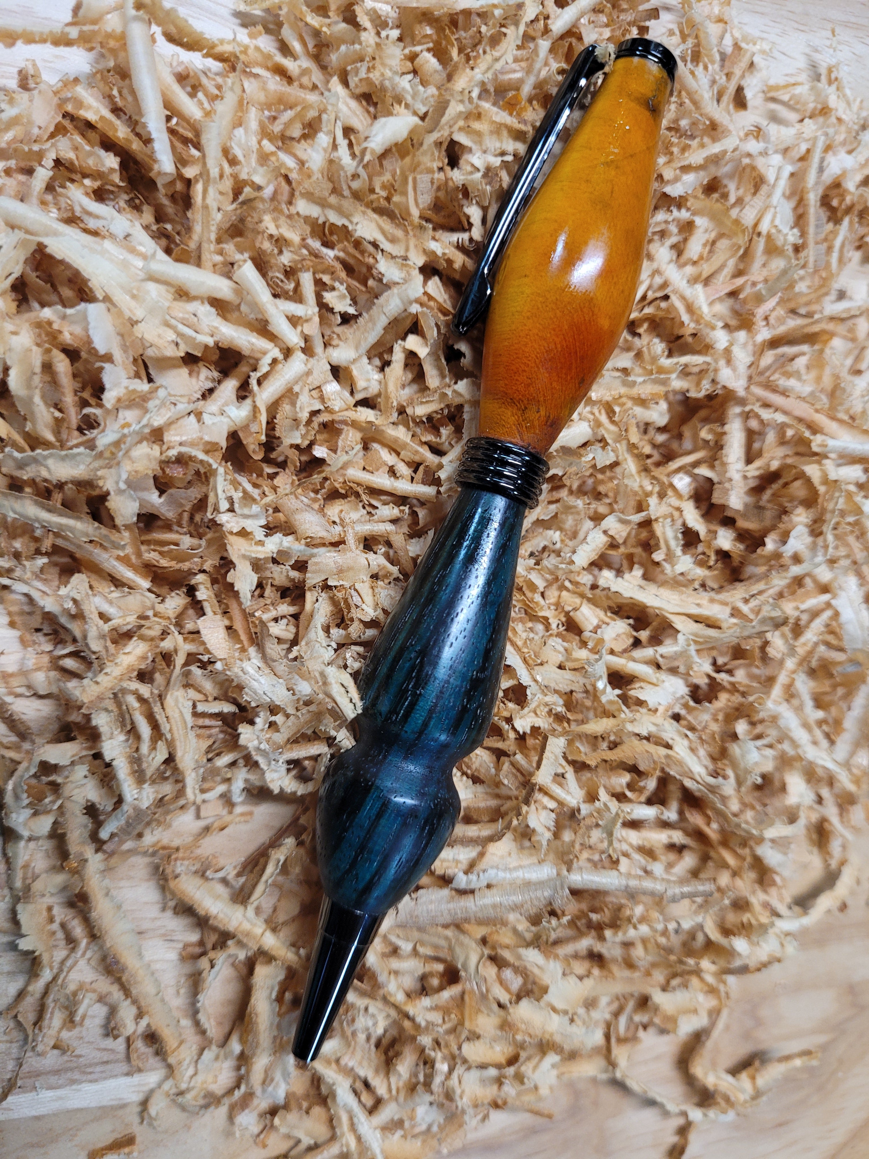 Twist Pen  made of Flame Box Elder dyed yellow and Zebrawood dyed bluish green