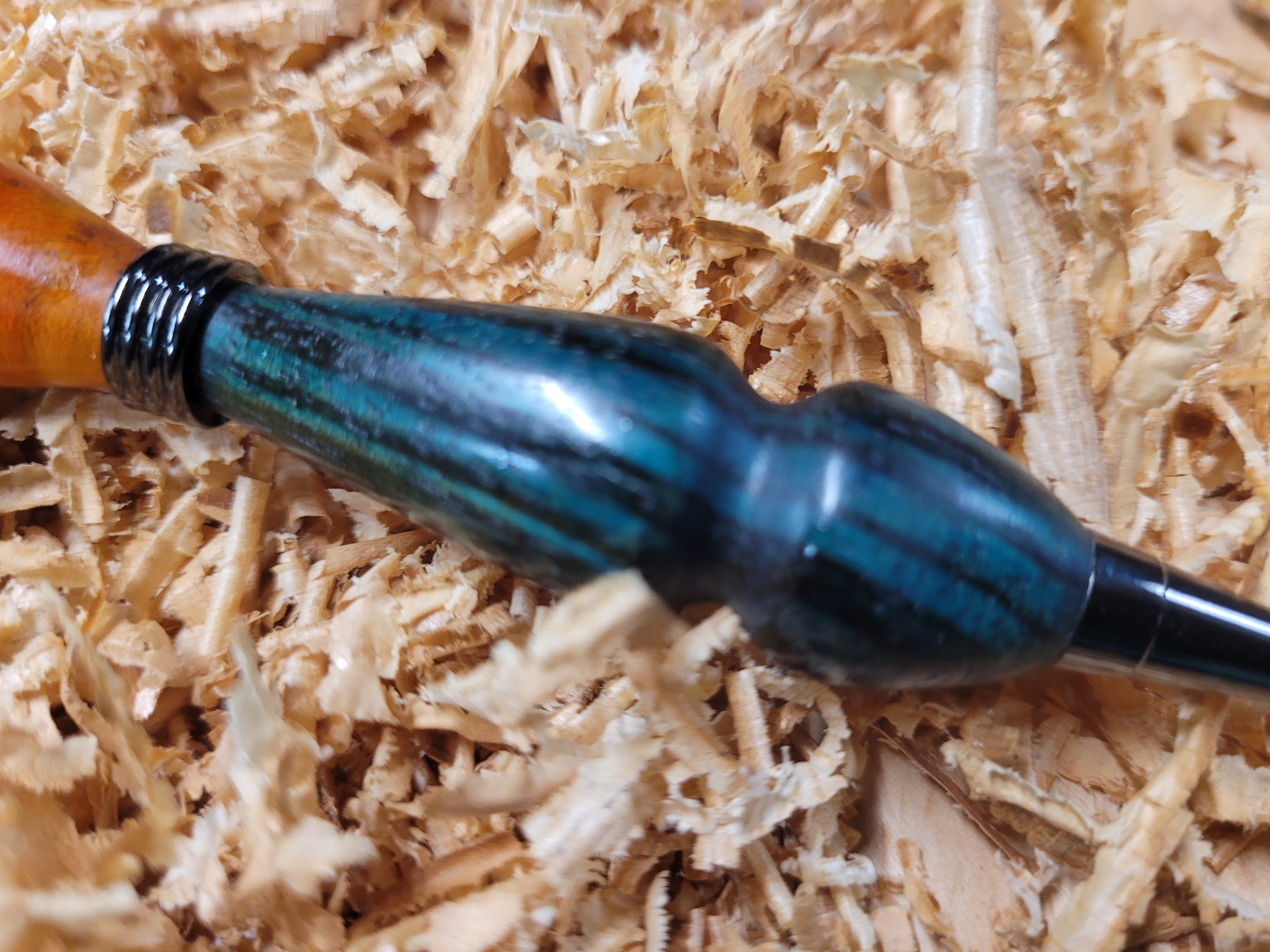 Twist Pen  made of Flame Box Elder dyed yellow and Zebrawood dyed bluish green