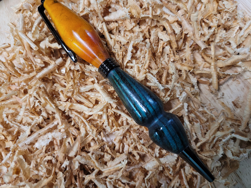 Twist Pen  made of Flame Box Elder dyed yellow and Zebrawood dyed bluish green