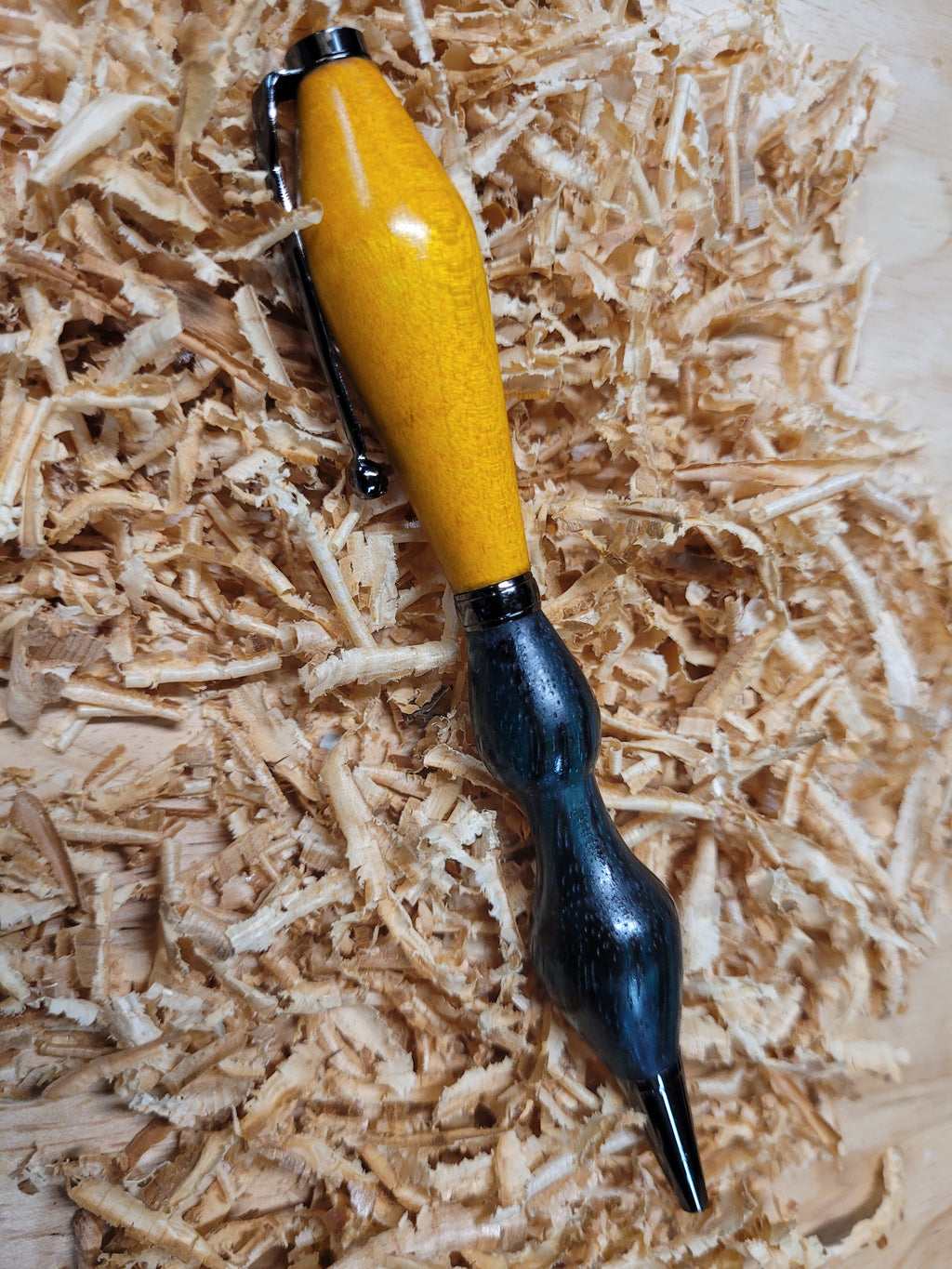 Twist Pen made of  Maple wood dyed Yellow top and Zebrawood dyed bluish green bottom