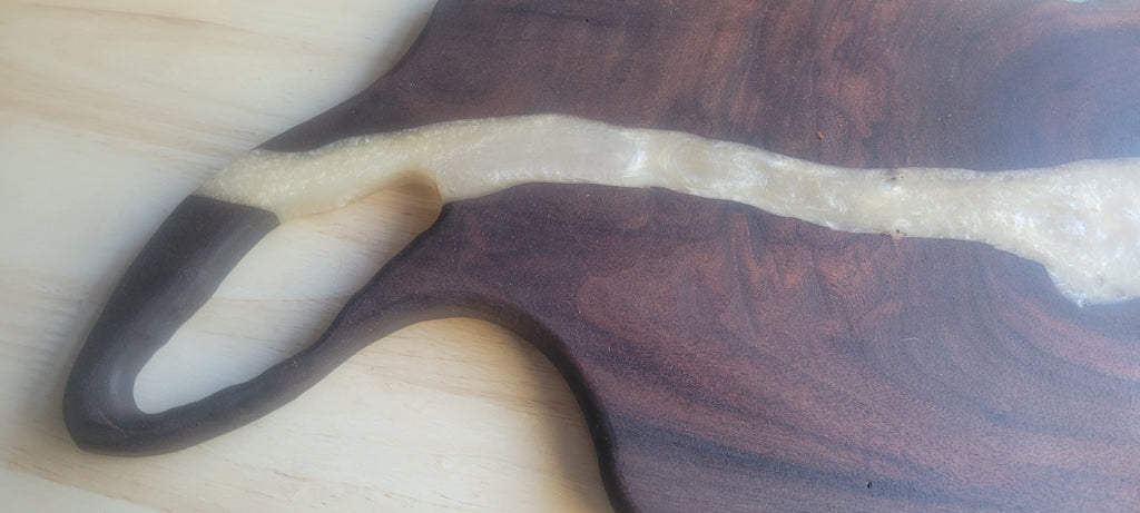 Walnut Charcuterie Board with off white Epoxy Resin River Approximately 15.5"L X9"W