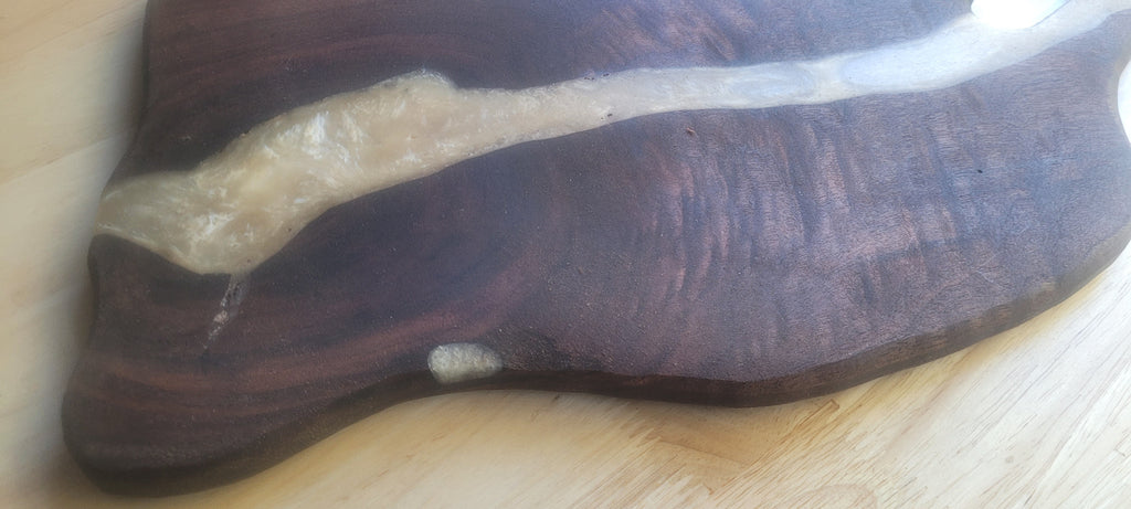 Walnut Charcuterie Board with off white Epoxy Resin River Approximately 15.5"L X9"W