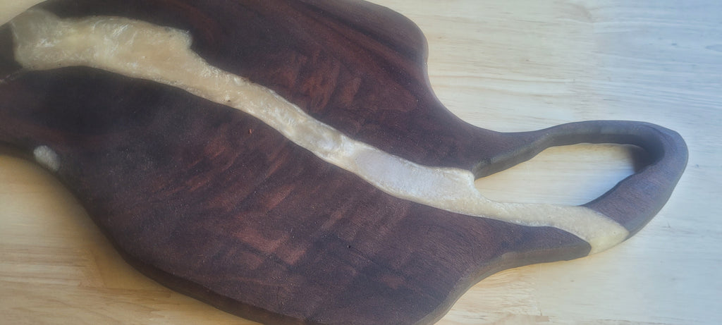 Walnut Charcuterie Board with off white Epoxy Resin River Approximately 15.5"L X9"W