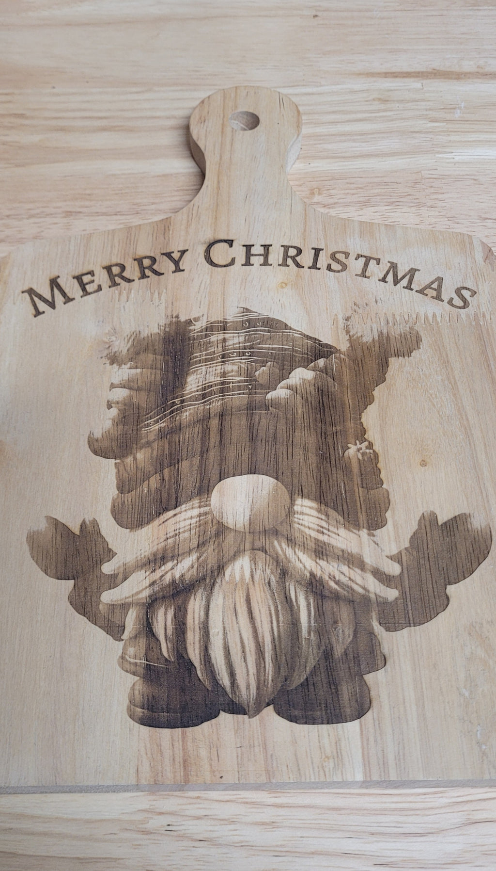 "Merry Christmas" with Engraved Gnome Charcuterie Board Approximately 12"L x 8"W