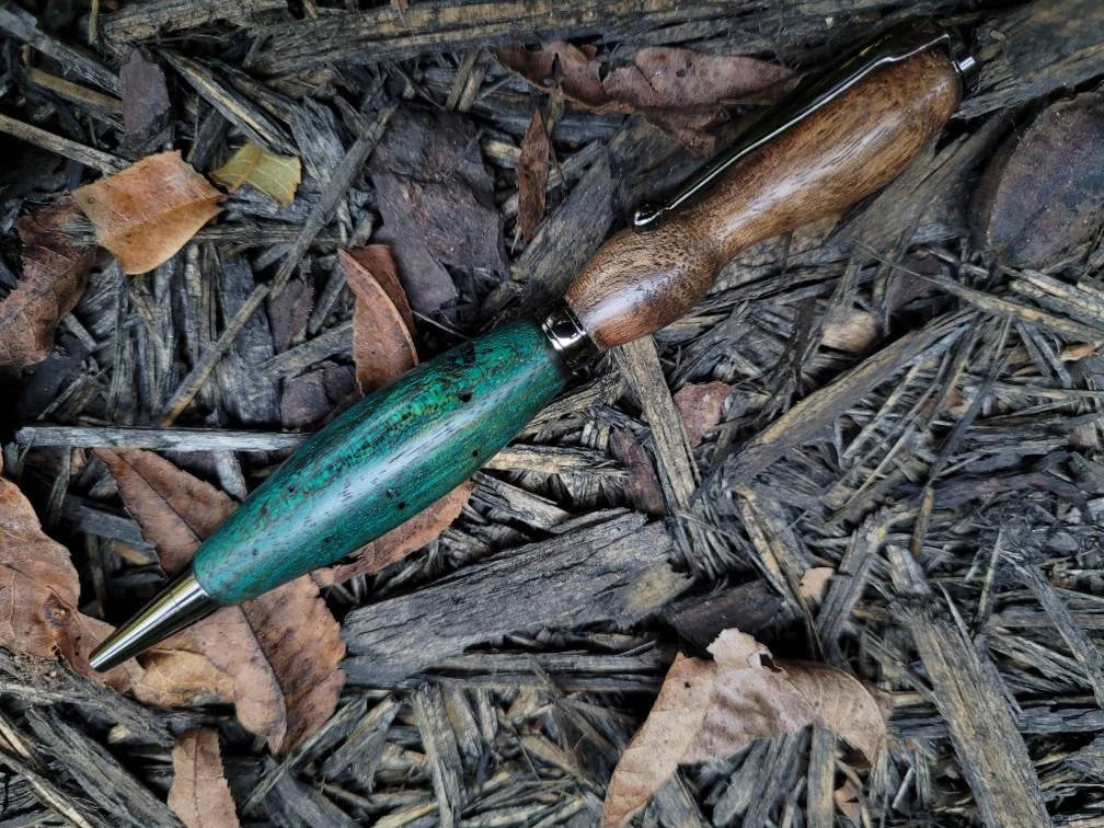 American Walnut and Ebiara Twist Pen Dyed Turquoise