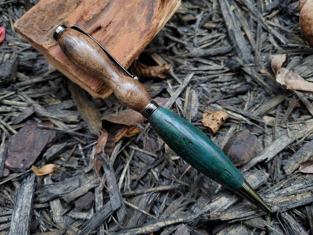 American Walnut and Ebiara Twist Pen Dyed Turquoise