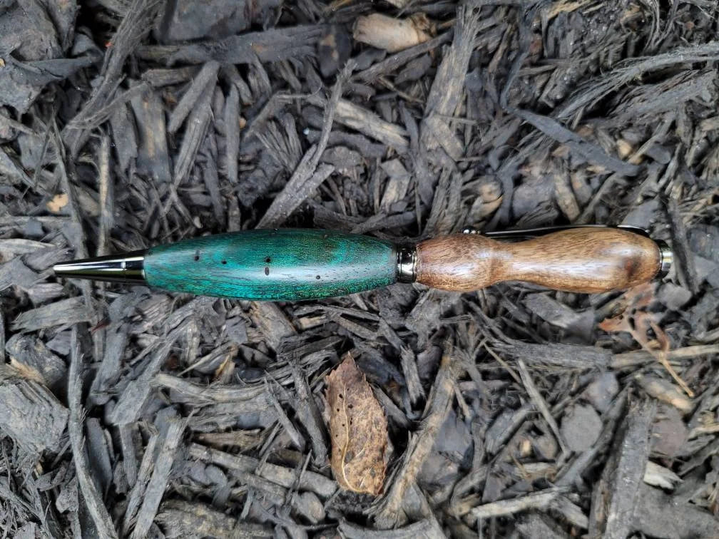 American Walnut and Ebiara Twist Pen Dyed Turquoise