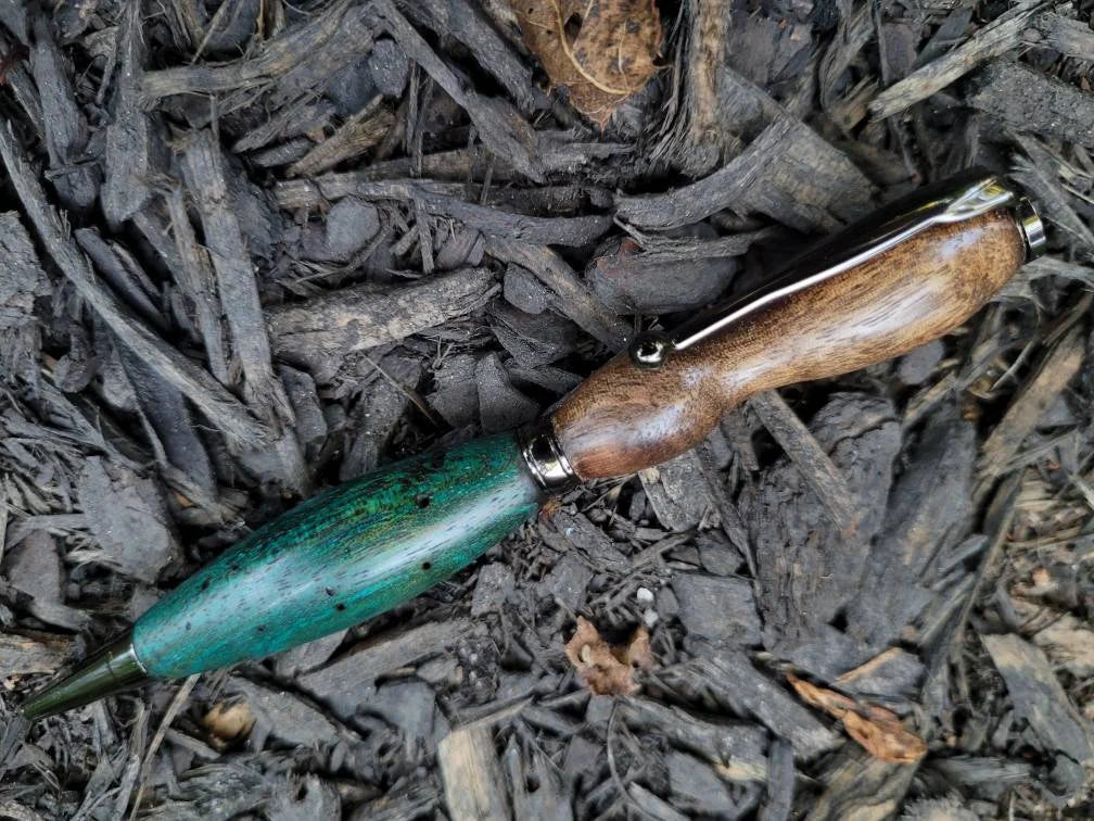 American Walnut and Ebiara Twist Pen Dyed Turquoise