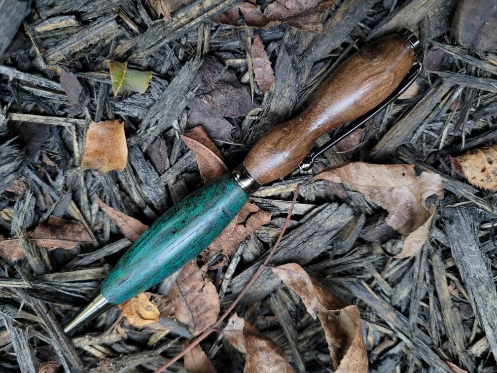 American Walnut and Ebiara Twist Pen Dyed Turquoise