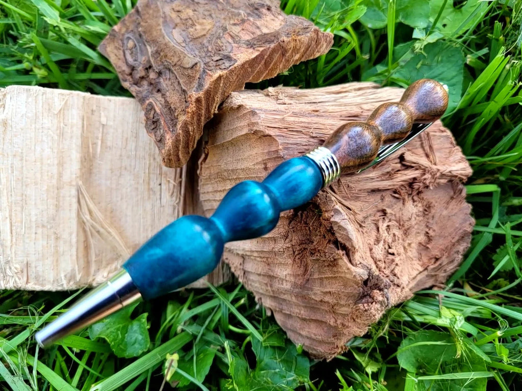 American Black Walnut and Maple(Dyed Green/Blue) Twist Pen