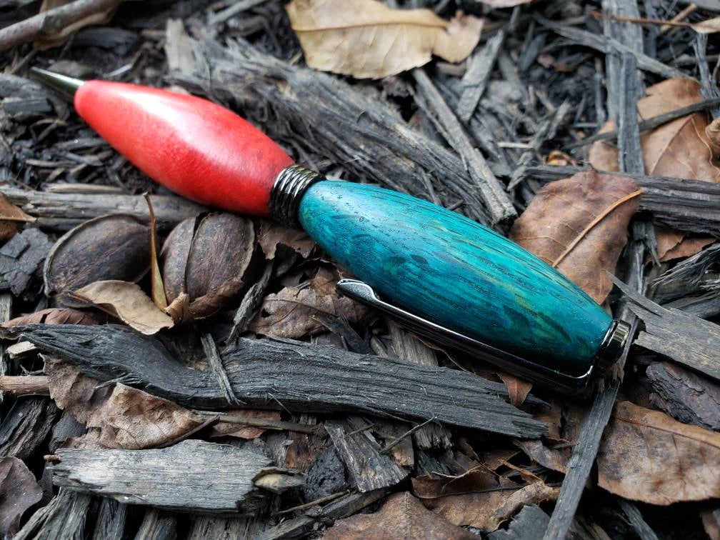 Maple and Ebiara Wood Twist Pen Dyed Red and Greenish