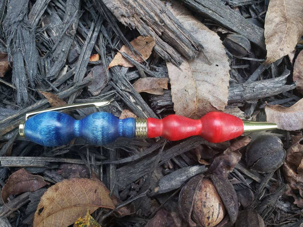 Maple Wood Twist Pen Dyed Blue and Red