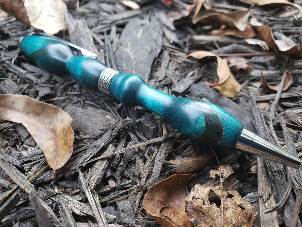 Walnut and Turquoise Dyed Maple Twist Pen