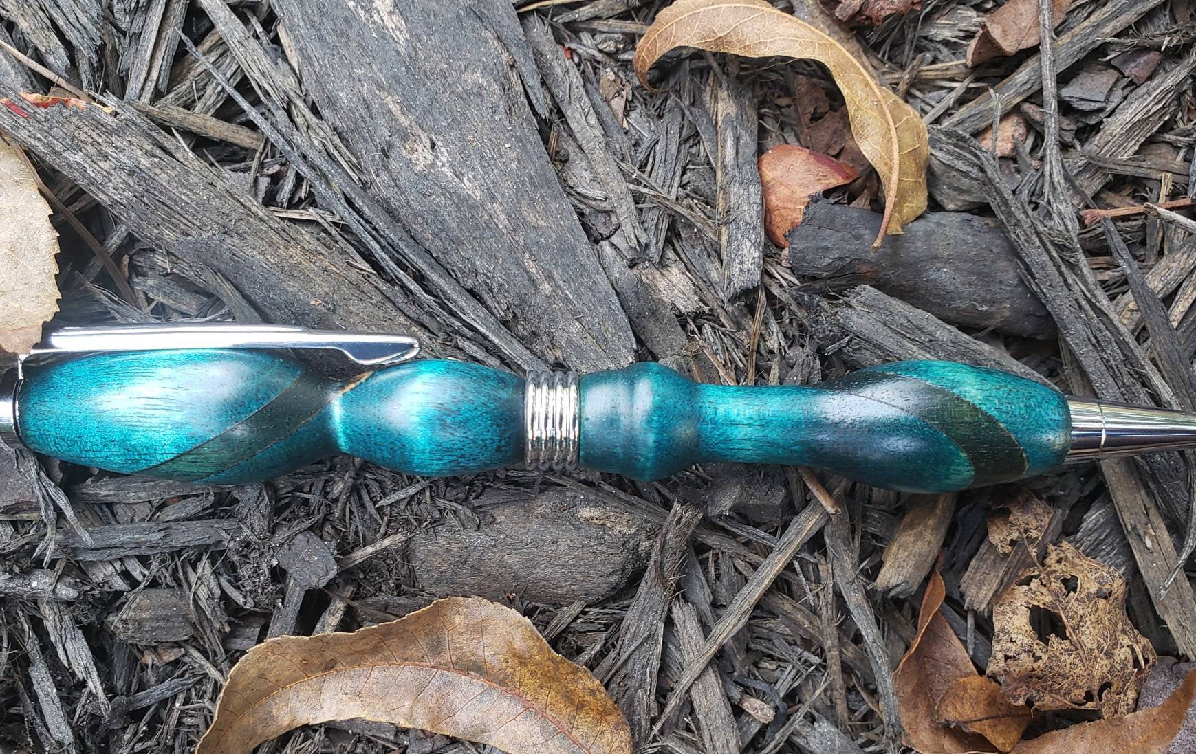 Walnut and Turquoise Dyed Maple Twist Pen