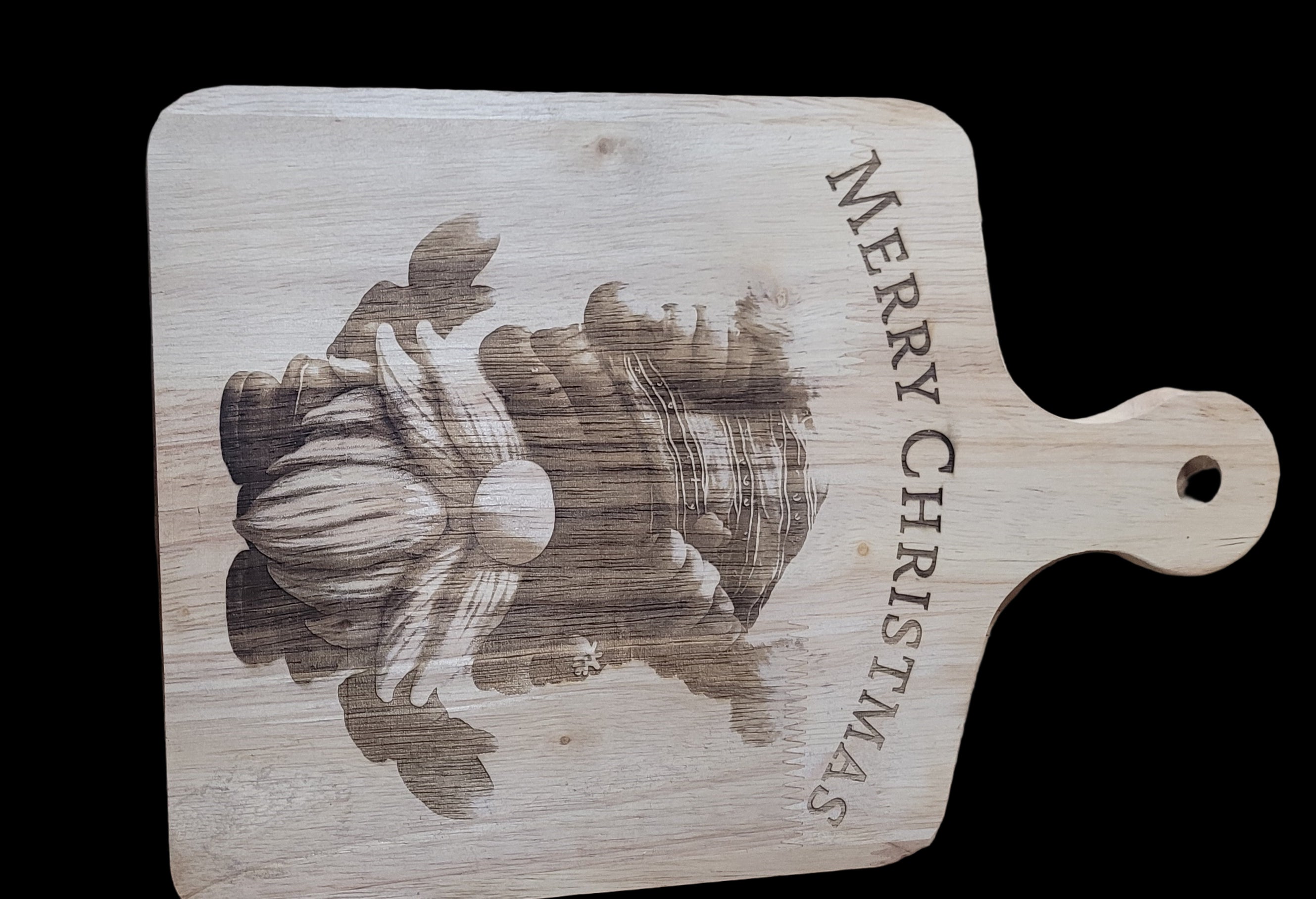 "Merry Christmas" with Engraved Gnome Charcuterie Board Approximately 12"L x 8"W