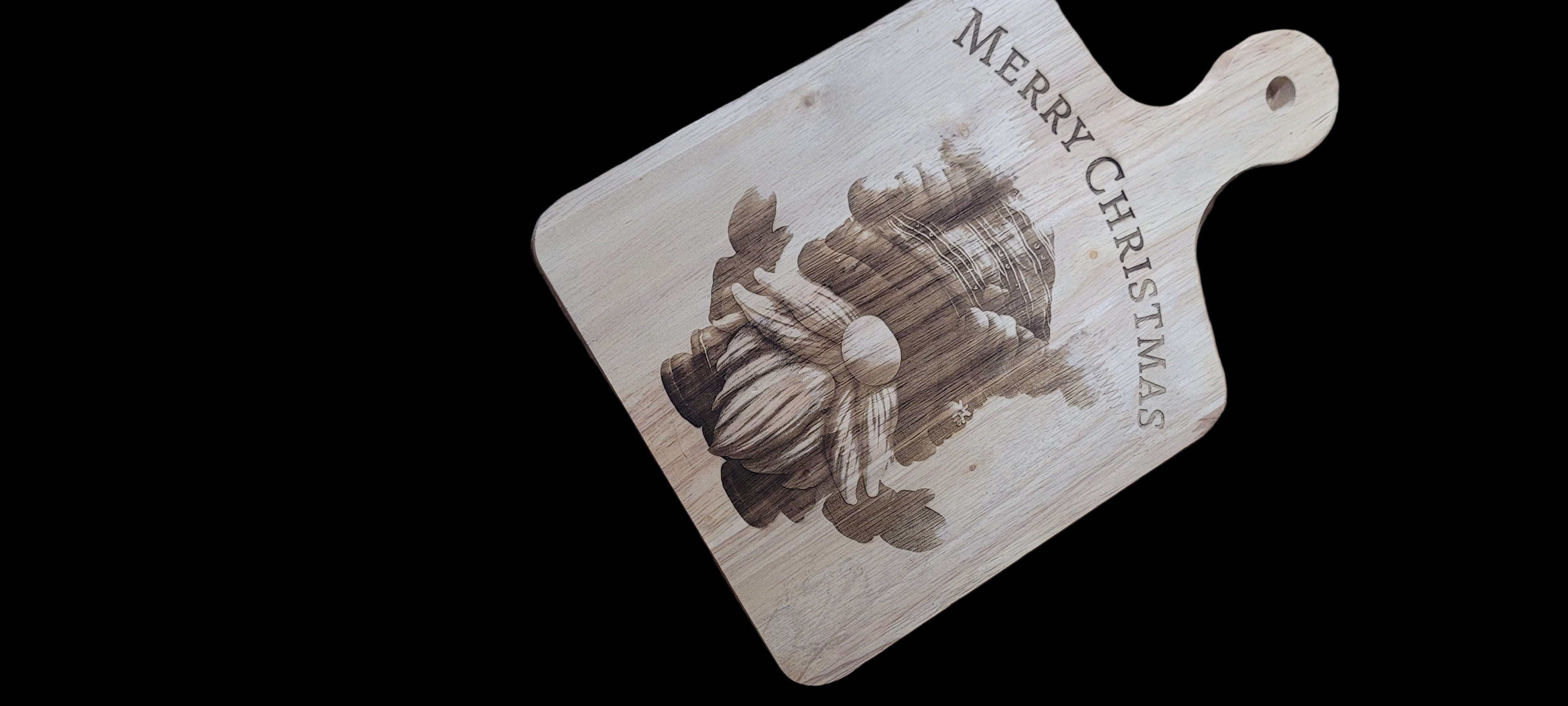 "Merry Christmas" with Engraved Gnome Charcuterie Board Approximately 12"L x 8"W