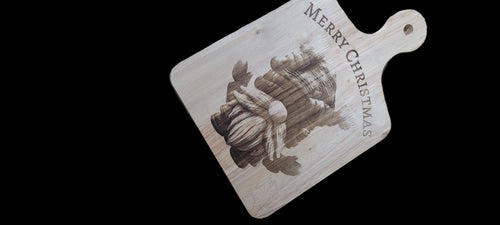 "Merry Christmas" with Engraved Gnome Charcuterie Board Approximately 12"L x 8"W