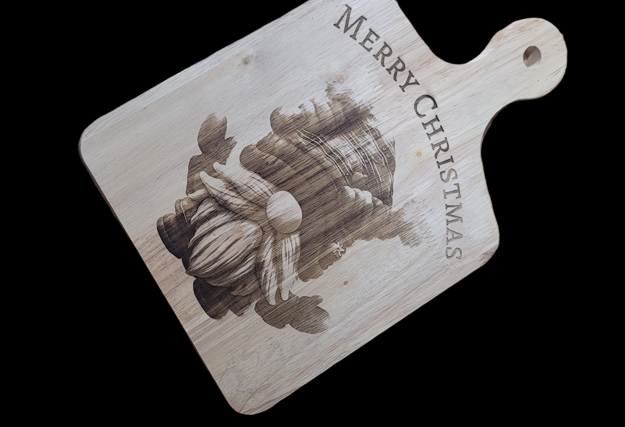 "Merry Christmas" with Engraved Gnome Charcuterie Board Approximately 12"L x 8"W