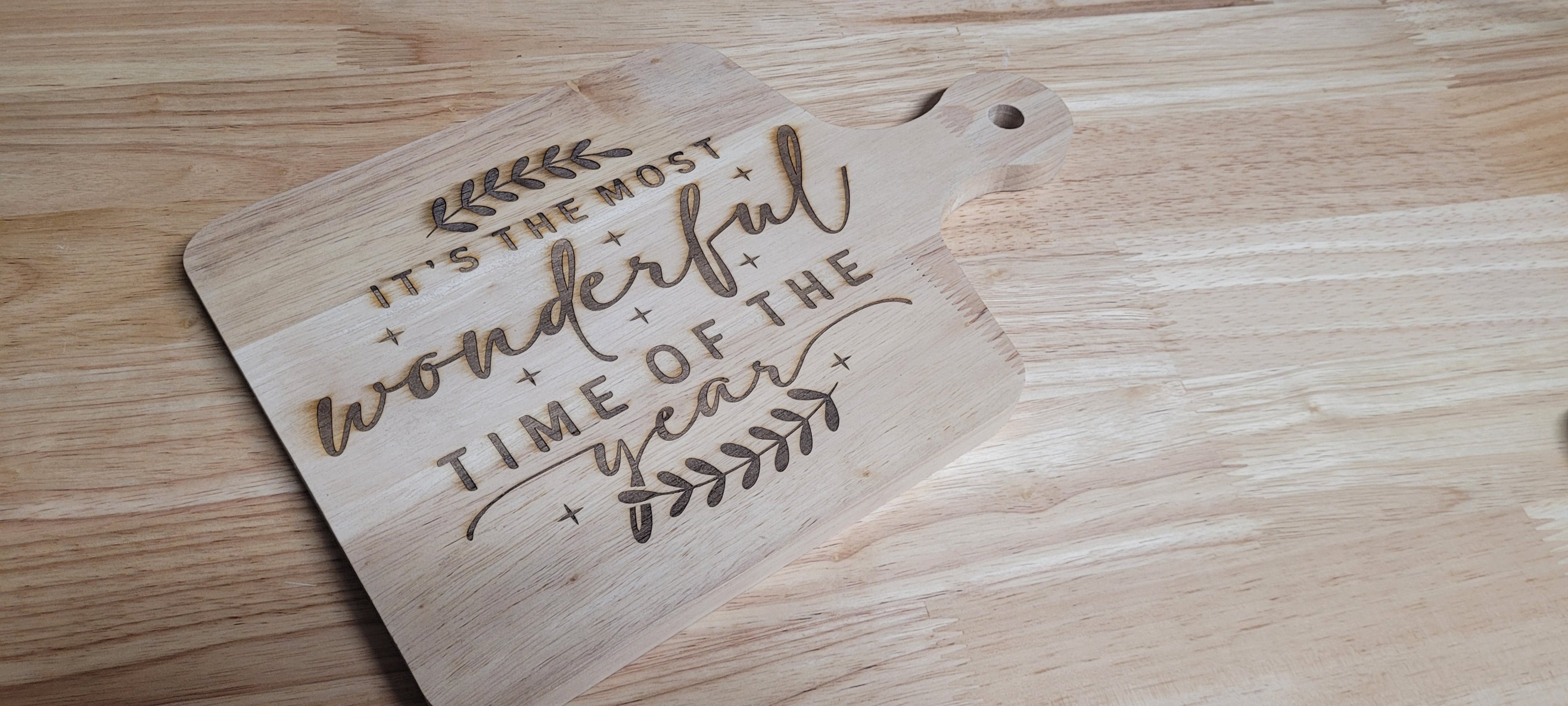 "The Most Wonderful Time of The Year" Wooden Charcuterie Board Approximately 12"L x 8"W
