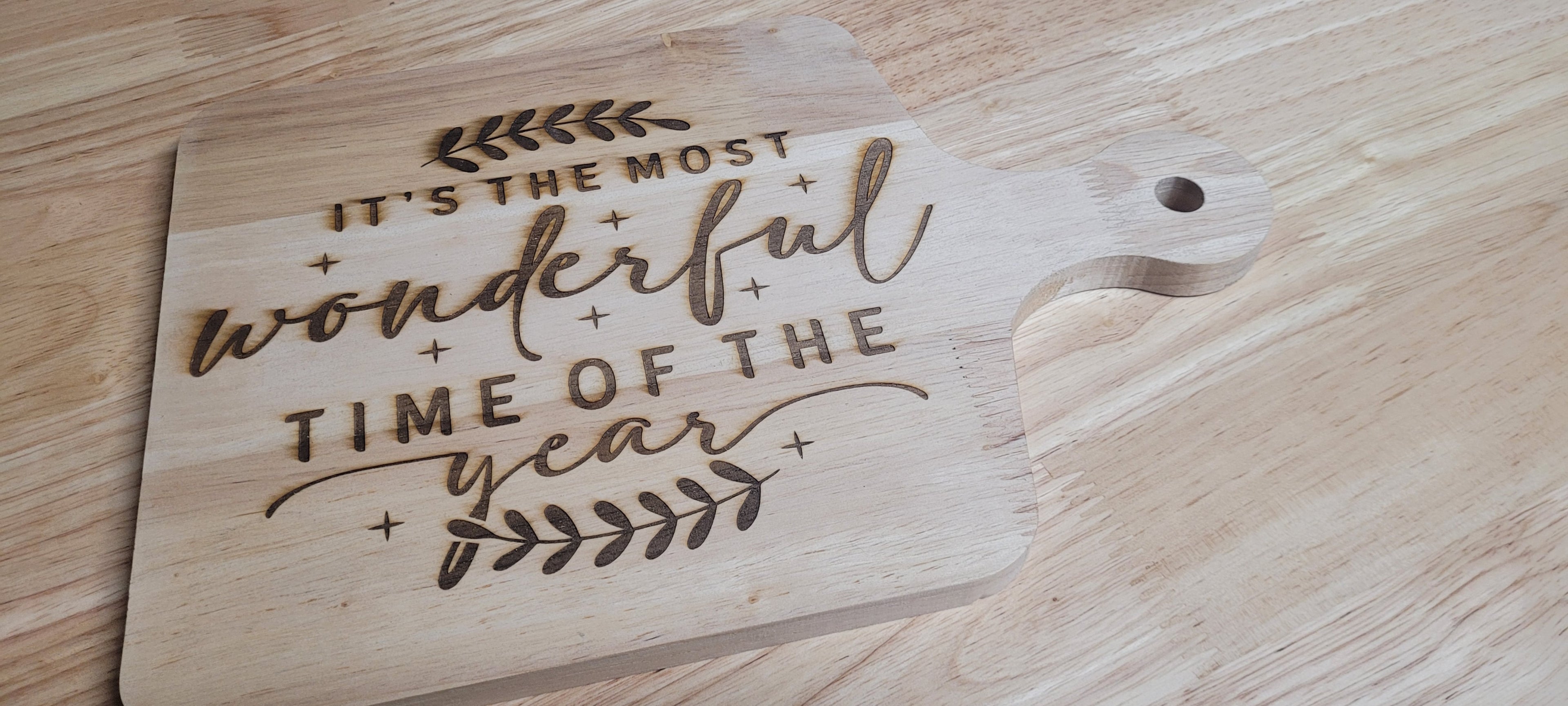 "The Most Wonderful Time of The Year" Wooden Charcuterie Board Approximately 12"L x 8"W