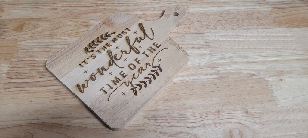 "The Most Wonderful Time of The Year" Wooden Charcuterie Board Approximately 12"L x 8"W