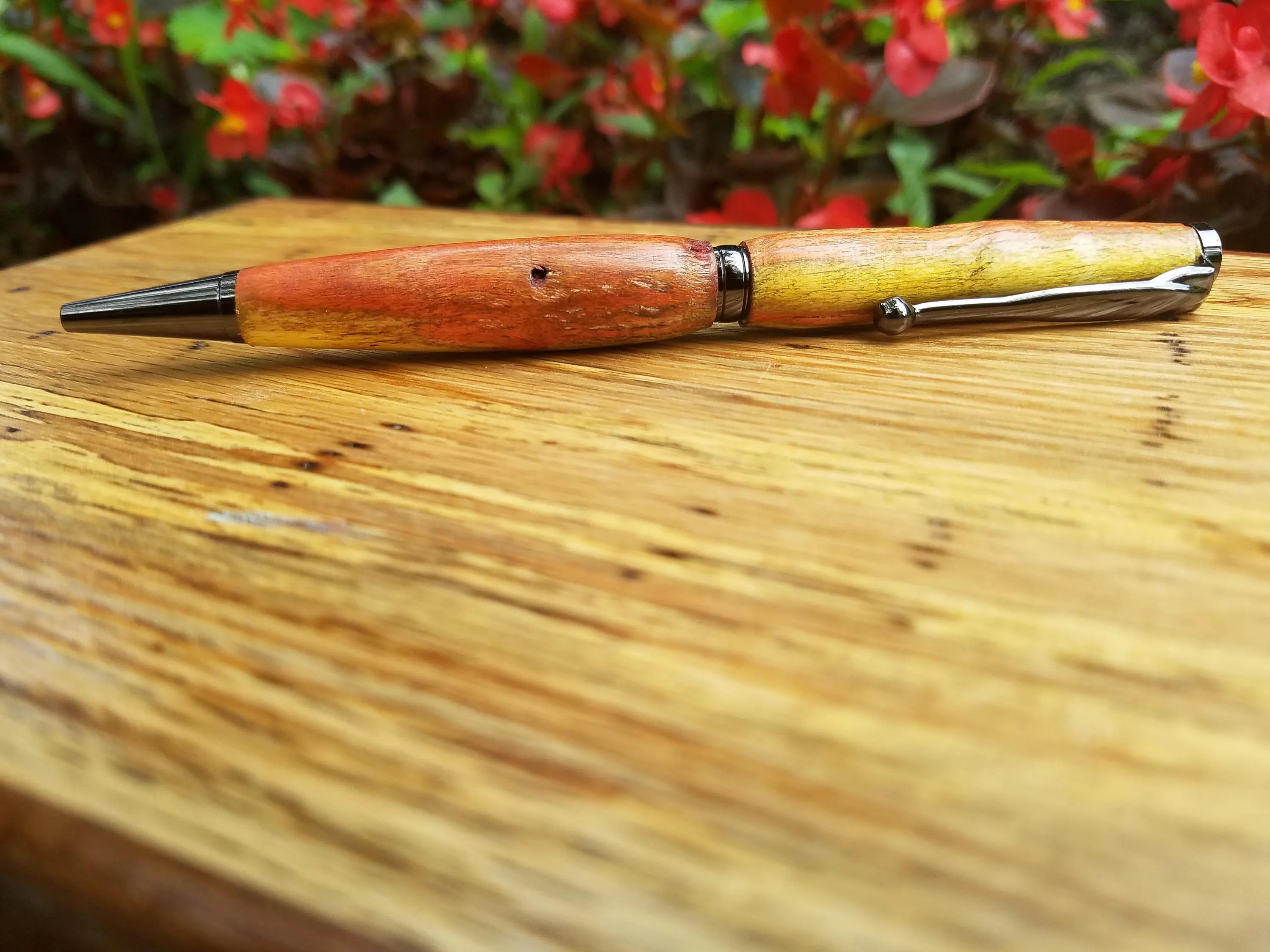 Flame Box Elder Wood Twist Pen with worm holes