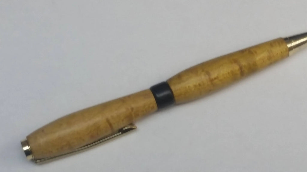 Birdseye Maple Twist Pen Dyed Yellow with African Blackwood Center Band (Mpingo)