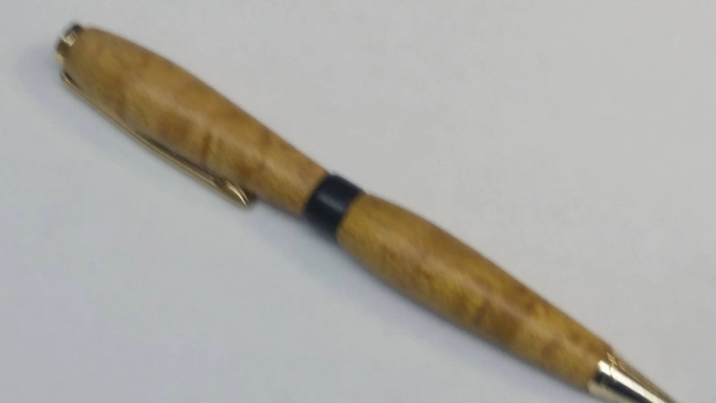Birdseye Maple Twist Pen Dyed Yellow with African Blackwood Center Band (Mpingo)