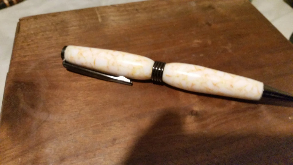 White and Shattered Orange Acrylic Slimline Twist Pen
