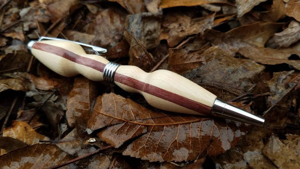 Padauke, Purpleheart, and Maple Wood Pen, Exotic Wood Pen, Unique Pen, Gift Ideas, Collectible, Hand Turned Pen, Woodwork, Handcrafted Pen