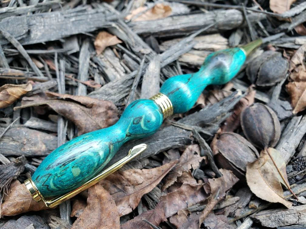 Spalted Oak Twist Pen Dyed Greenish Blue