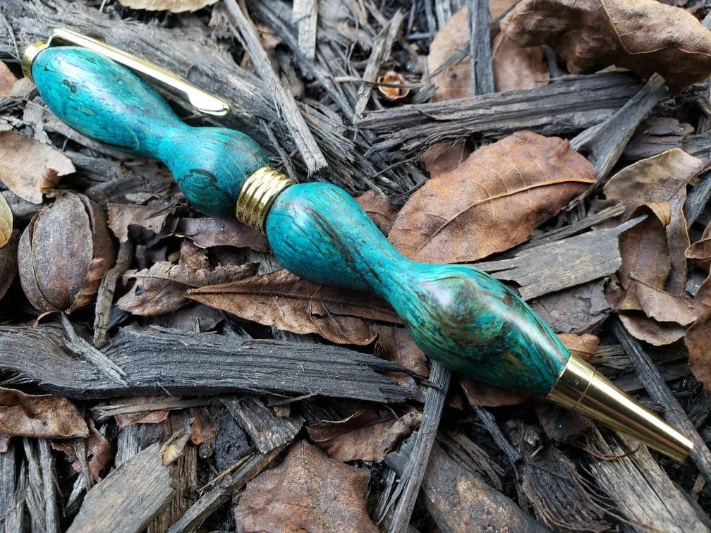 Spalted Oak Twist Pen Dyed Greenish Blue