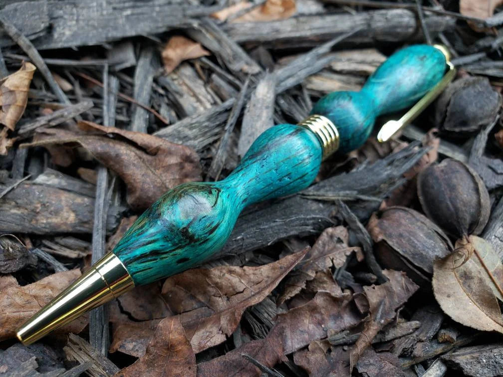 Spalted Oak Twist Pen Dyed Greenish Blue