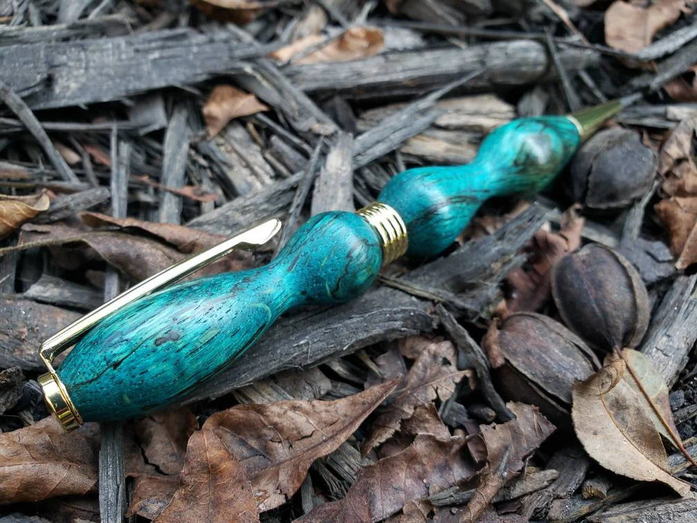 Spalted Oak Twist Pen Dyed Greenish Blue