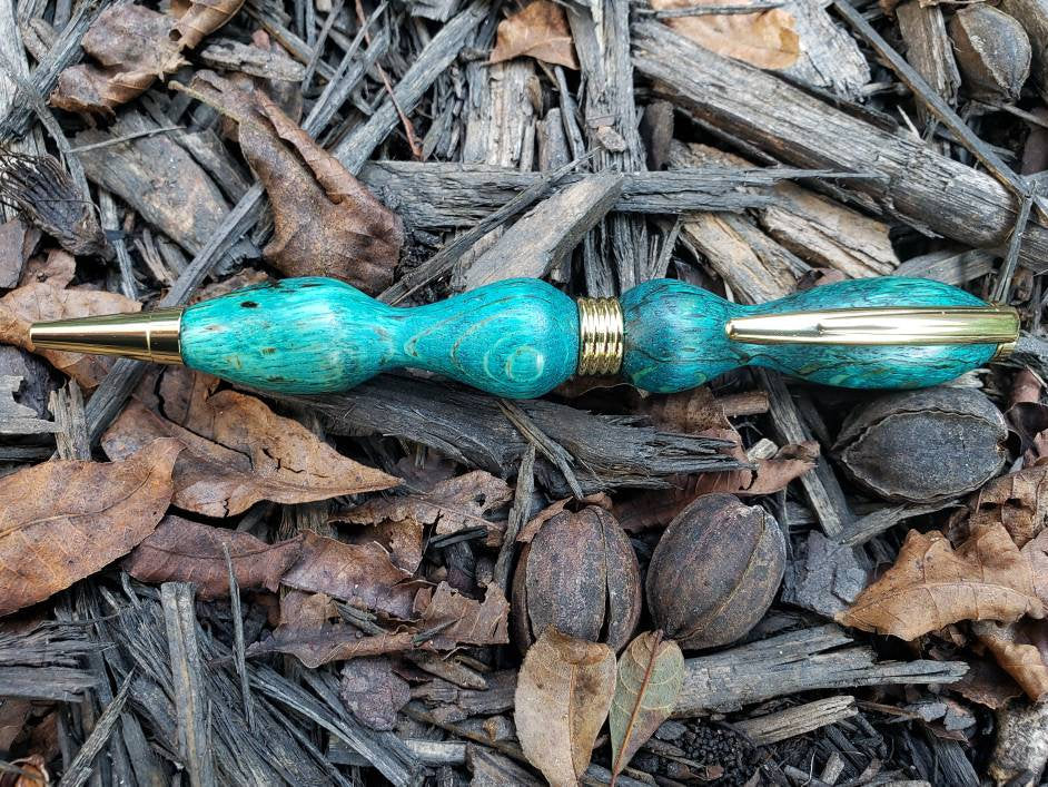 Spalted Oak Twist Pen Dyed Greenish Blue