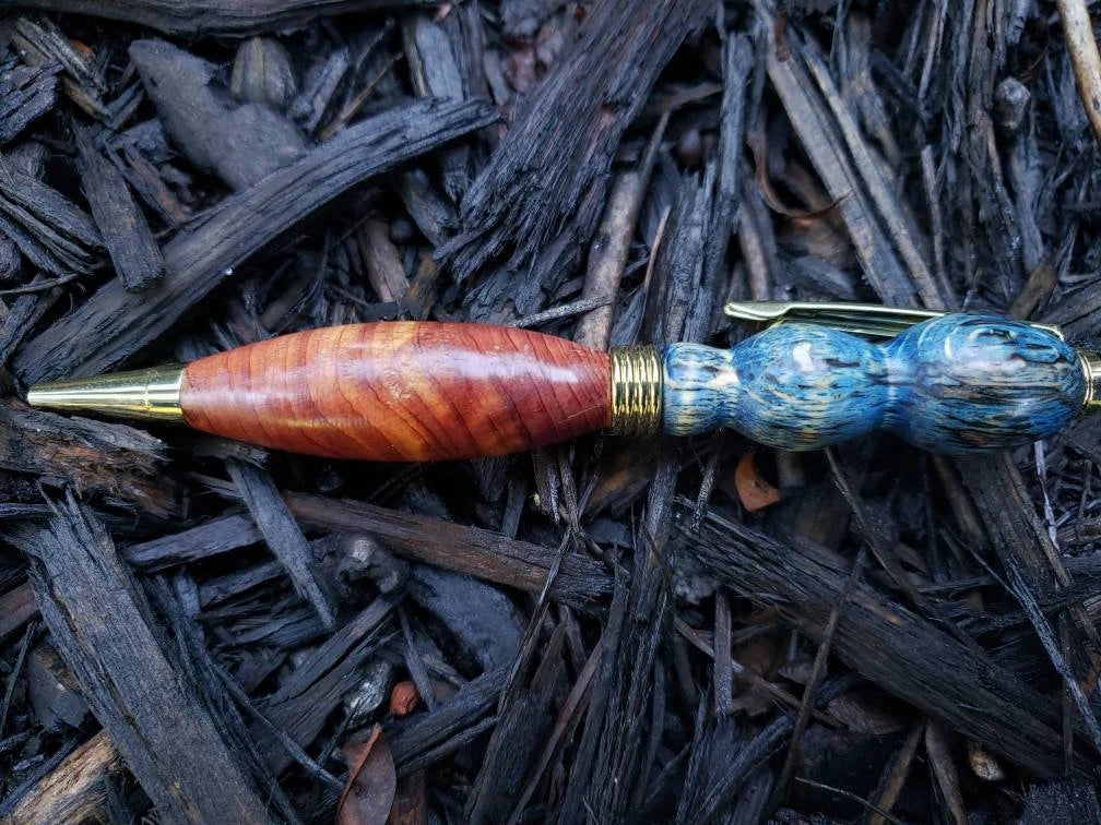 Spalted Oak and Cedar Wood Pen, Black Friday, Christmas Gift, Blue Pen, Gift Idea, Handmade Pen, Graduation Gift, Unique pen, Handmade Pen