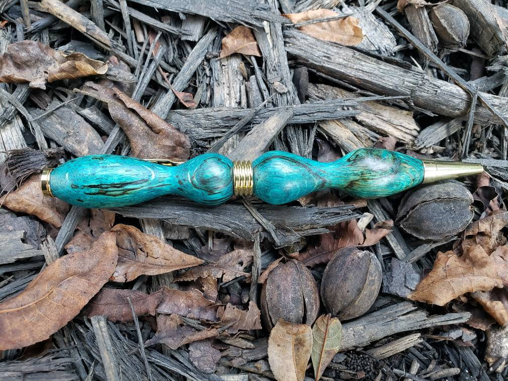 Spalted Oak Twist Pen Dyed Greenish Blue