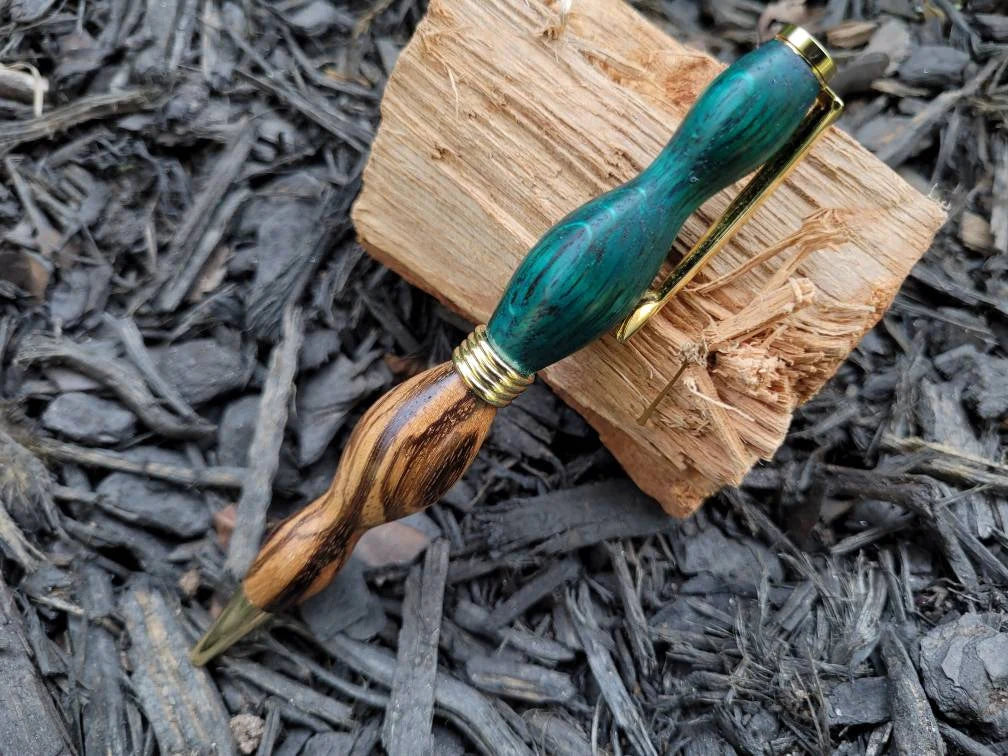 Natural Zebrawood and Ebiara Wood Twist Pen Dyed Green